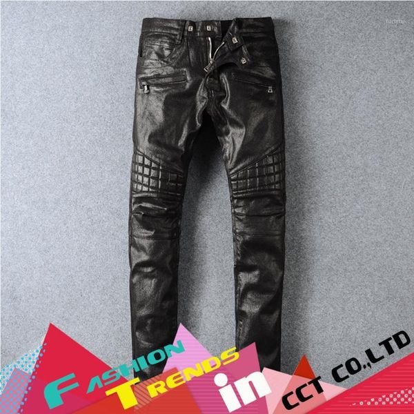 

wholesale- nwt bp four seasons men fashion runway coated stretch slim embroidery pocket design jeans men slim straight pants1, Blue