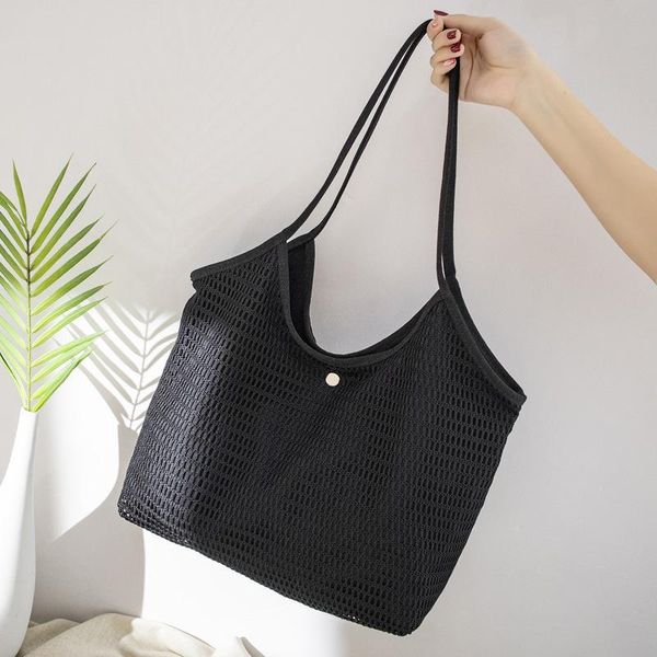 

mesh netting casual handle bag women summer korean style fashion handbag 2020 teenager leisure open black shopping tote bag