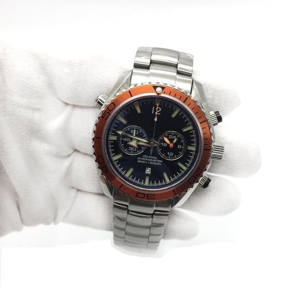 

new mens watch professional chronometre japan quartz movement chronograph satch stainless steel original clasp, Slivery;brown