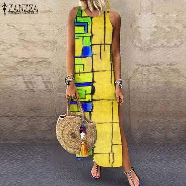 

zanzea women bohemian sleeveless sundress summer printed beach dress tanks vestidos casual kaftan dresses sarafans plus size, Black;gray