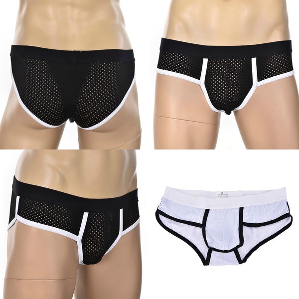 

low waist u convex bulge pouch briefs men's mesh brief underwear underpants -xl, Black;white