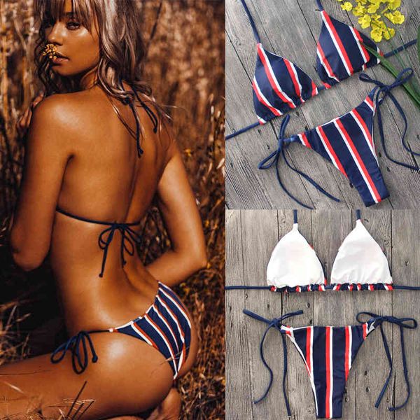 

summer women striped swimsuits bandage push up paded bikini set bathing suit beach swimwear, White;black