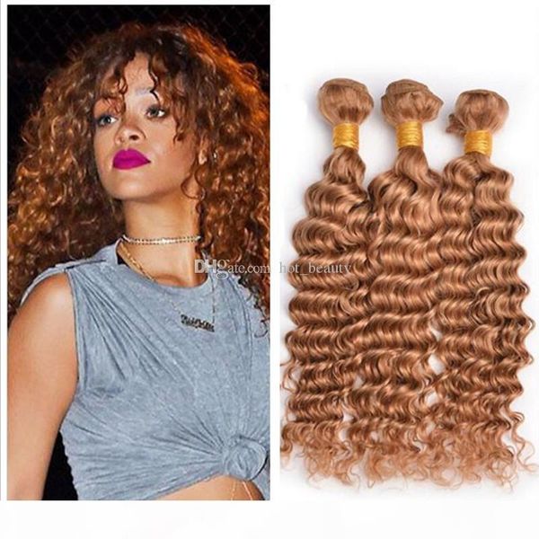 

#27 malaysian deep wave curly hair 3bundles honey blonde deep wavy hair 100% human hair deep curl weft 3pcs lot, Black