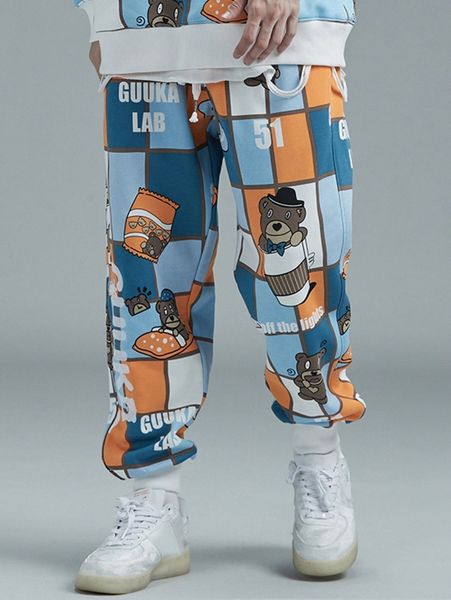 

men letter & cartoon graphic sweatpants j4h1#, Black