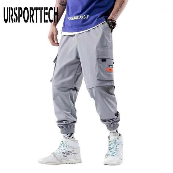 

korean hip hop mens jogger pants men spring casual detachable zip short pants 2020 baggy cargo men streetwear 3 colors1, Black