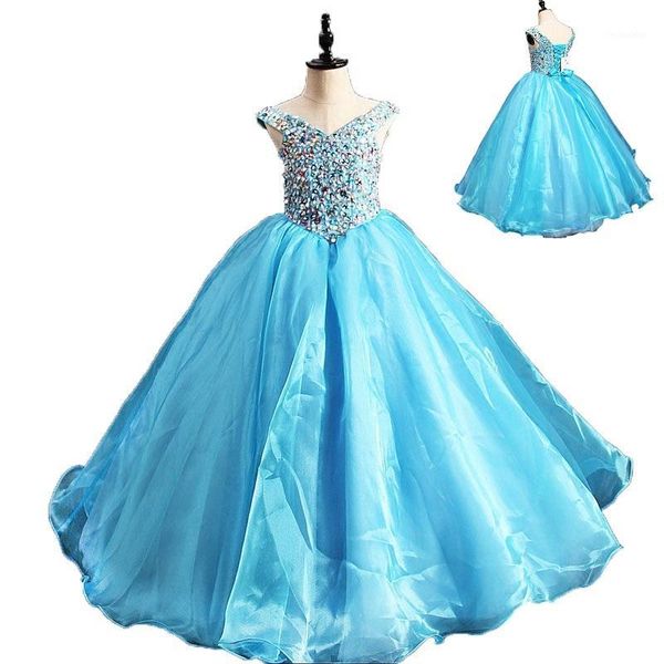 

family matching outfits sparkly blue beadings flower girl dresses for weddings first communion kids pageant evening gowns1