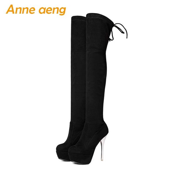 

boots 2021 ladies autumn apring kid suede shoes high thin heels women over the knee platform black size 34-43