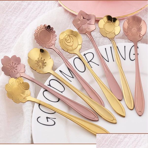 

7 colors flower mixing spoon stainless steel colorful flower coffee spoon 8 kinds of flow bbyfls bdesports