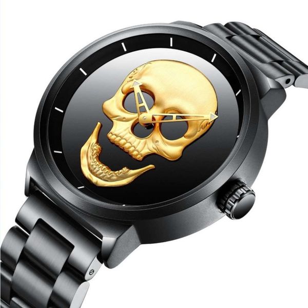 

new men's steel belt skull personality waterproof fashion dark quartz watch ing, Silver