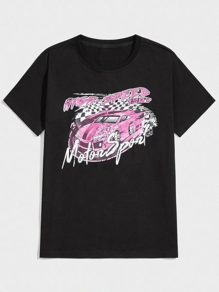 

romwe guys letter car graphic tee v7mc#, White;black