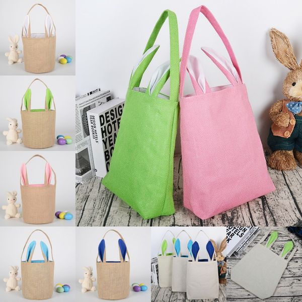 

dhl shipping easter rabbit ear baskets 2021 easter egg hunts basket handbag kids candy bag bucket gift bags burlap storage bags fast fy4454