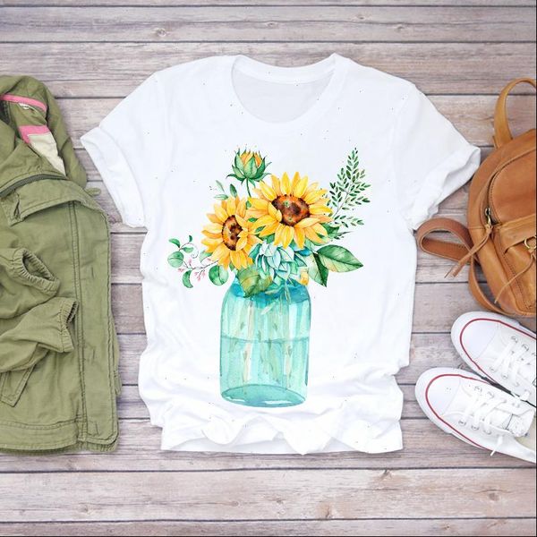 

women 2021 floral flower sunflower cute fashion cute summer shirt ladies womens t shirts t graphic female tee t shirt, White
