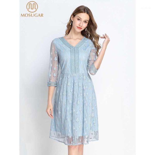 

mosugar 2020 spring plus size long sleeve fashion ladies slim fit femal lace dress embroidered dress lace fabric1, Black;gray