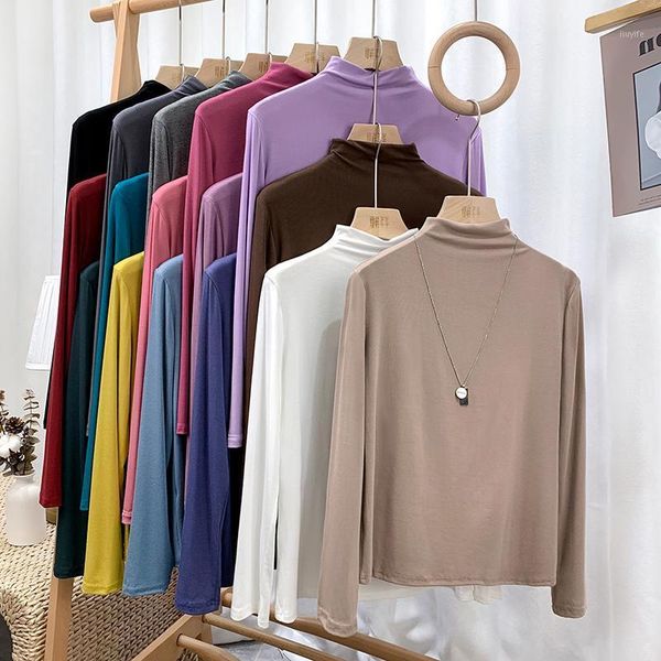 

plus size -8xl spring and autunm long sleeve turtleneck knitted modal cotton shirt 5xl 6xl office lady basic blouse 11 colors1, White