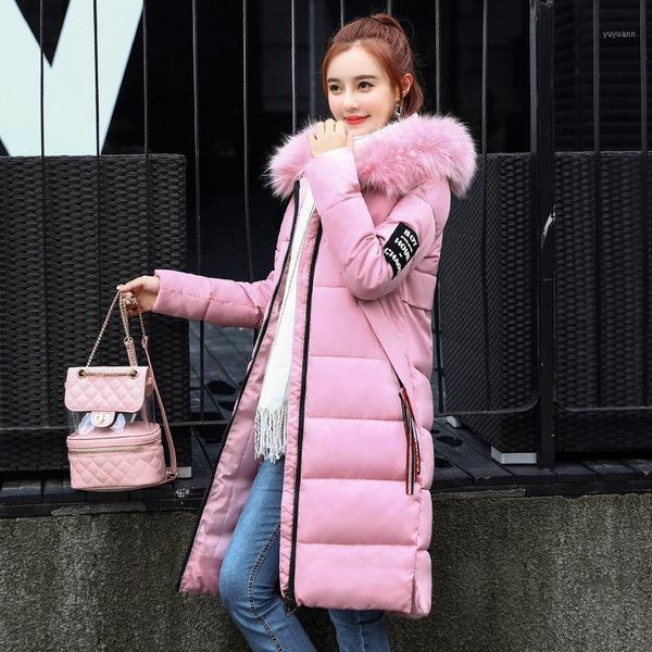 

zogaa winter women's long parkas warm thicken jacket big faux fur hooded slim long coat fashion zipper solid outerwear 8 colors1, Black
