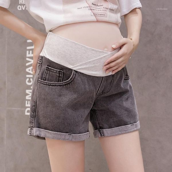 

maternity bottoms 18861# leisure pants summer jeans fashion shorts support abdomen elastic for pregnant women belly pants1, White