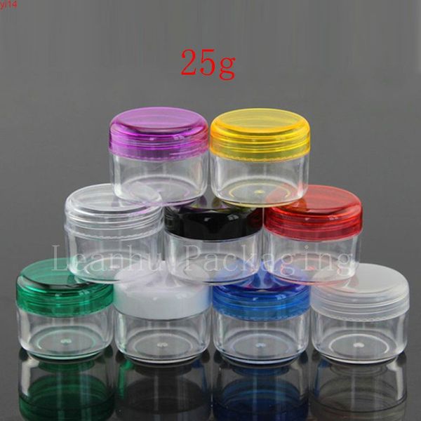 25G x 50 coloridos recipientes plásticos redondos vazios, garrafas cosméticas usadas para creme de rosto BALM Pot Can Cuidados de pele ContainersHigh Qualtity