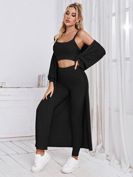 

solid cami & leggings set with coat o8nv#, White