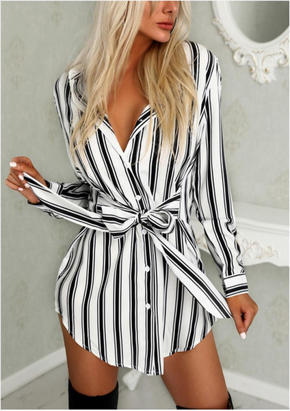 

woman clothes women arrival long shirt dress v neck stripe print summer mini dress shirtdress drop shipping, Black;gray