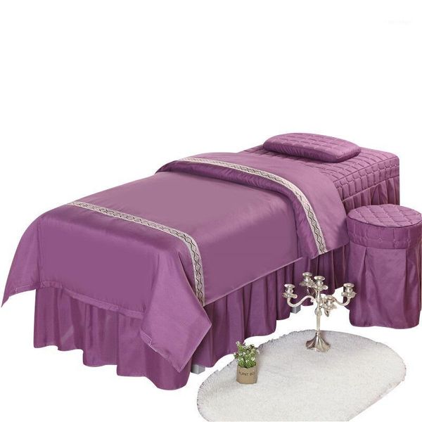 

4pcs beauty salon bedding sets massage spa thick bed linens sheets bedspread striped pillowcase duvet cover set