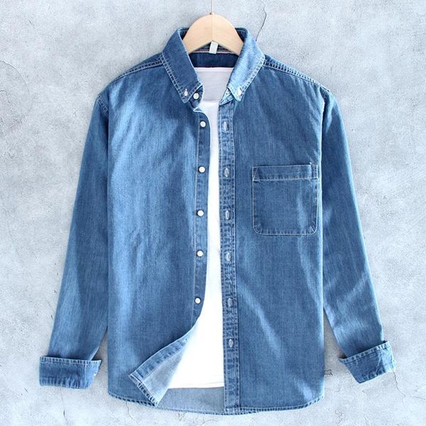 

denim shirt men casual jeans shirts long sleeve spring and autumn fit cotton clothes1, White;black