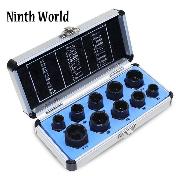 

10pcs/set bolt screw extractor set damaged nut socket hand tools high low threading kit with box