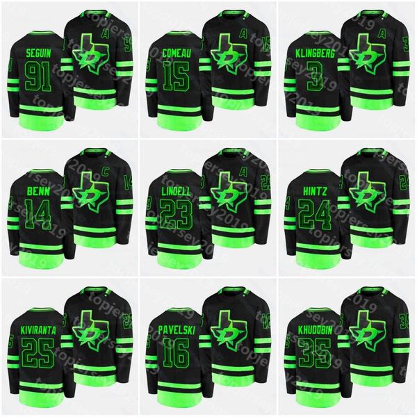 

2021 black blackout hockey jersey alexander jamie benn radulov joe pavelski joel kiviranta ben bishop miro heiskanen corey perry jerseys