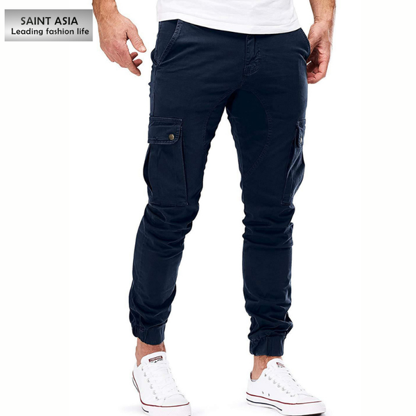 

men's pants cargo multi pockets style tactical cotton outwear straight casual trousers for men, Black