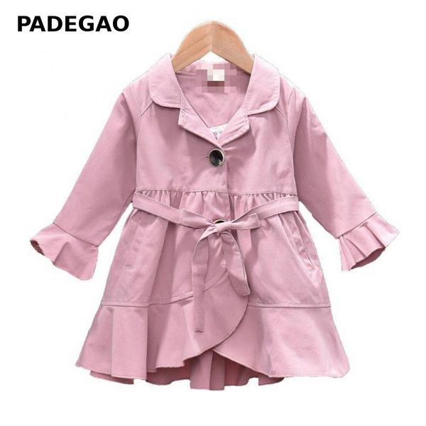 

kids trench coat ruffle flared sleeves bandage long trench coat for kids pink girl jacket windbreaker girl winter coats 2020 new, Blue;gray