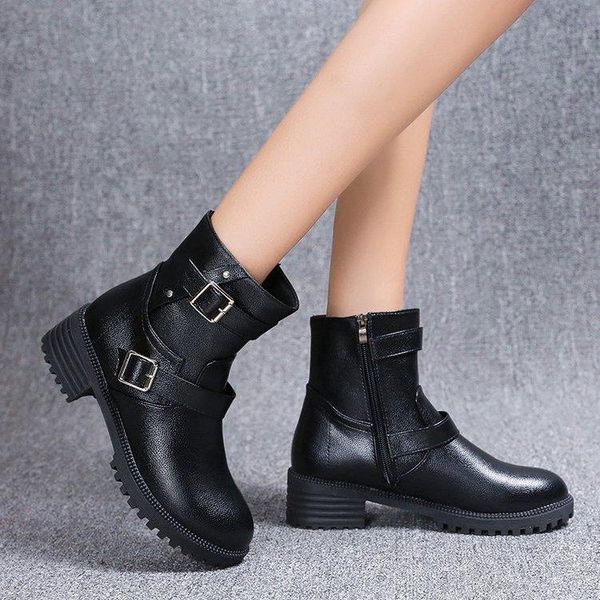 

shoes women winter autumn women botas casual motorcycle boots high heels pumps warm ankle boots mujer zapatos size 35-43, Black