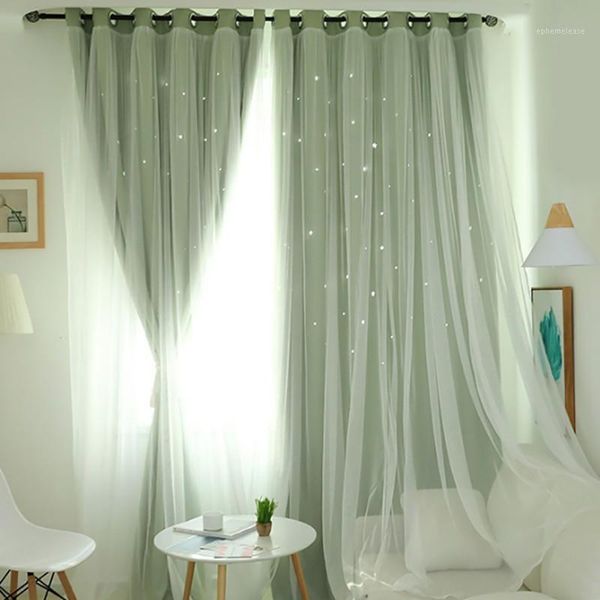 

romance double-deck cloth & blackout floor-standing curtain star hollow curtain drape, high shading1