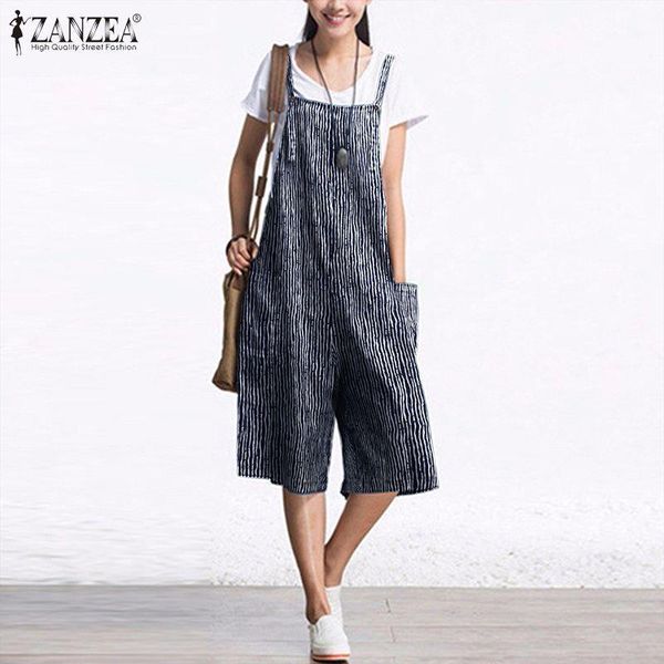 

women's striped jumpsuits 2020 zanzea fashion summer pants casual suspender wide leg playsuits female trousers plus size turnip1, Black;white