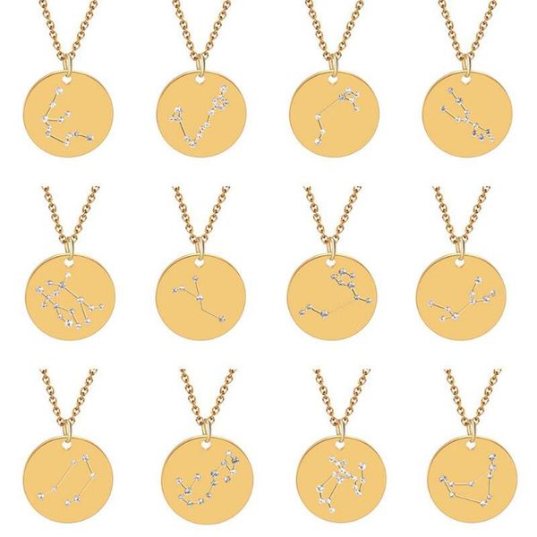 

gold todorova star zodiac sign 12 constellation crystal disk aquarius zodiac choker necklaces for women bijoux femme jewelry, Silver