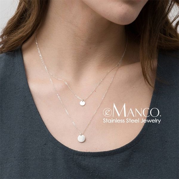 

e-manco korean style women stainless steel necklace women multi layered necklace dainty girls necklace statement jewelry y200323, Silver