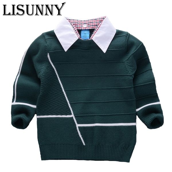 

shirt collar boys sweaters baby stripe pullover knit kids clothes autumn winter new children sweaters boy clothing school y200901, Blue
