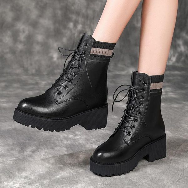 

chunky goth platform heels motorcycle shoes women winter leather black boots punk demonia wedges non-slip snow boots 2021