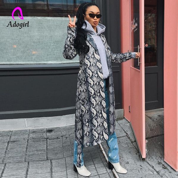 

women's trench coats snake skin print long coat turn-down collar cardigan women casual outerwear with sashes streetwear x- outfits, Tan;black