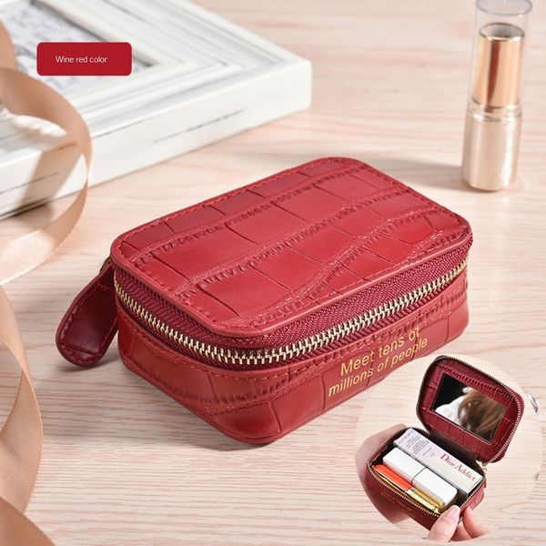 

1qty3 подлинные с крокодиловой шаблон помады косметического зеркалом skikb мини косметического макияжем сумка помада сумка кожаного хранение