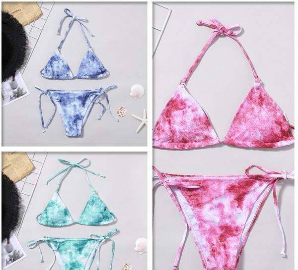 

2021 new swimsuit tie dye printed split bikini women's swimsuit, White;black