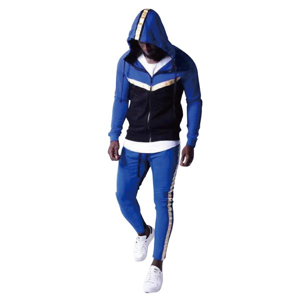

2020 new casual sports zipper men's 2-piece hooded jacket + pants sportswear suit men, Gray