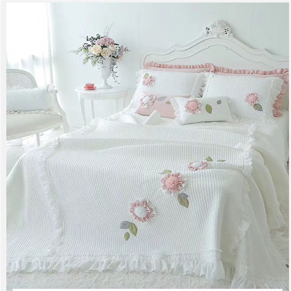 Coreano puro cotone principessa bolla ricamo patchwork trapunta colcha eddones full queen king size 3pcs copertura letto / copriletto / copriletto YW 201021