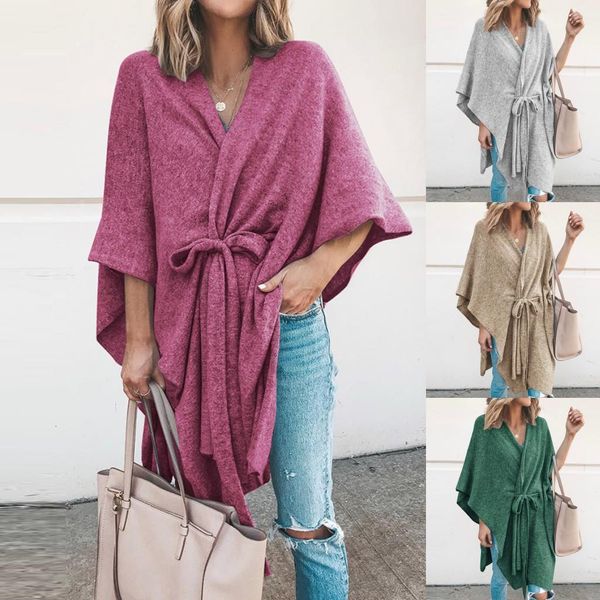 

green cardigans women long sleeve v neck solid sweater loose knot pullover cardigan women cashmere 3, White;black