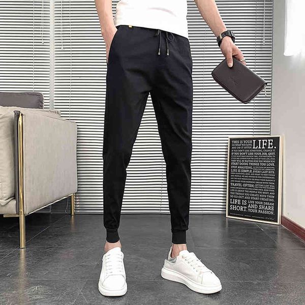 

men's pants summer casual harem brand 2022 korean slim fit joggers solid all match streetwear trousers 36-28 xuc1, Black