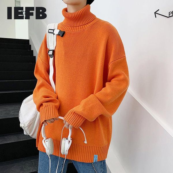 

men's sweaters iefb / loose solid color turtleneck lightweight kintted vintage big size long sleeve korean style autumn winter wear, White;black