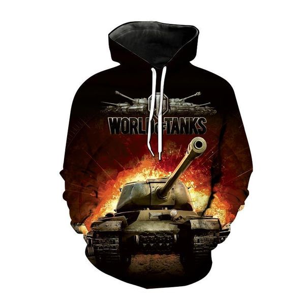 

игра стиль толстовки world of tanks 3d печать толстовка с капюшоном мужчины женщины мода пуловер хаудяд худом-хип хоп улица унисекс одежда, Black
