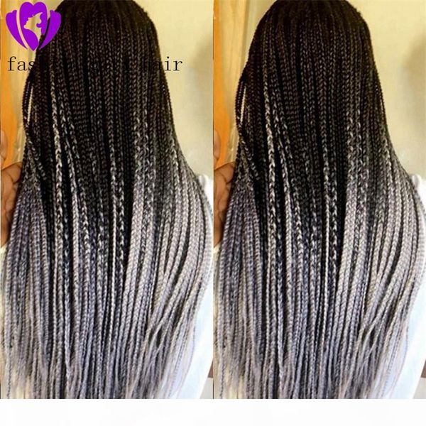 

synthetic lace front wigs black ombre grey for black woman box braids wig high temperature fiber cosplay party wig, Black;brown