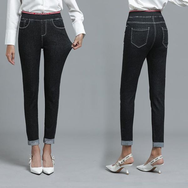 

women skinny cropped jeans washed denim women cotton ankle jeans super slim fit button demin pants, Blue