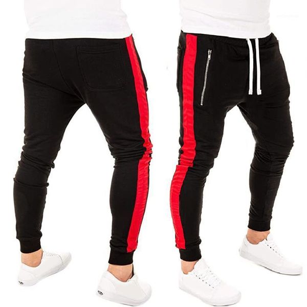 

casual pants men drawstring trousers track bottom sweatpants streetwear man gym pant side stripe sports mens joggers pants d301, Black