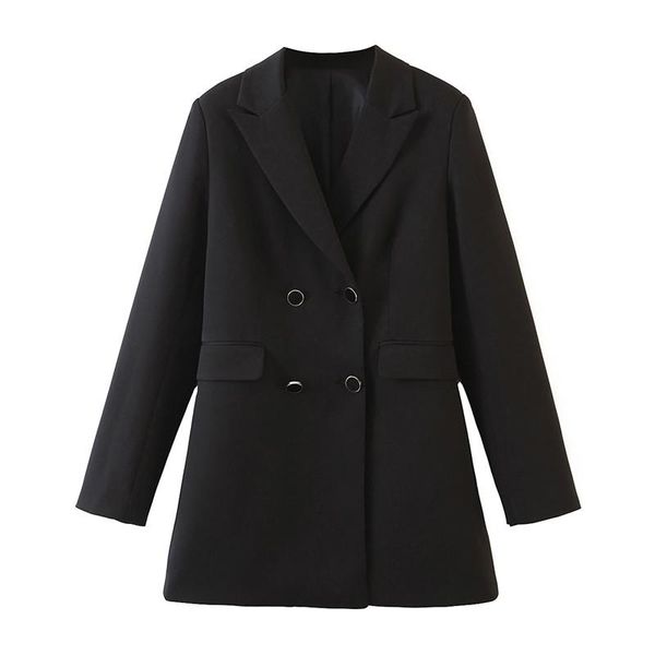 

blsqr elegant double breasted women's blazers 2020 casual blazers long sleeve coat office lady women's black coat, White;black