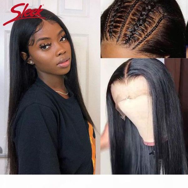

sleek 13x4 lace front human hair wigs 8-30 inch pre plucked brazilian straight lace front wigs for black women, Black;brown